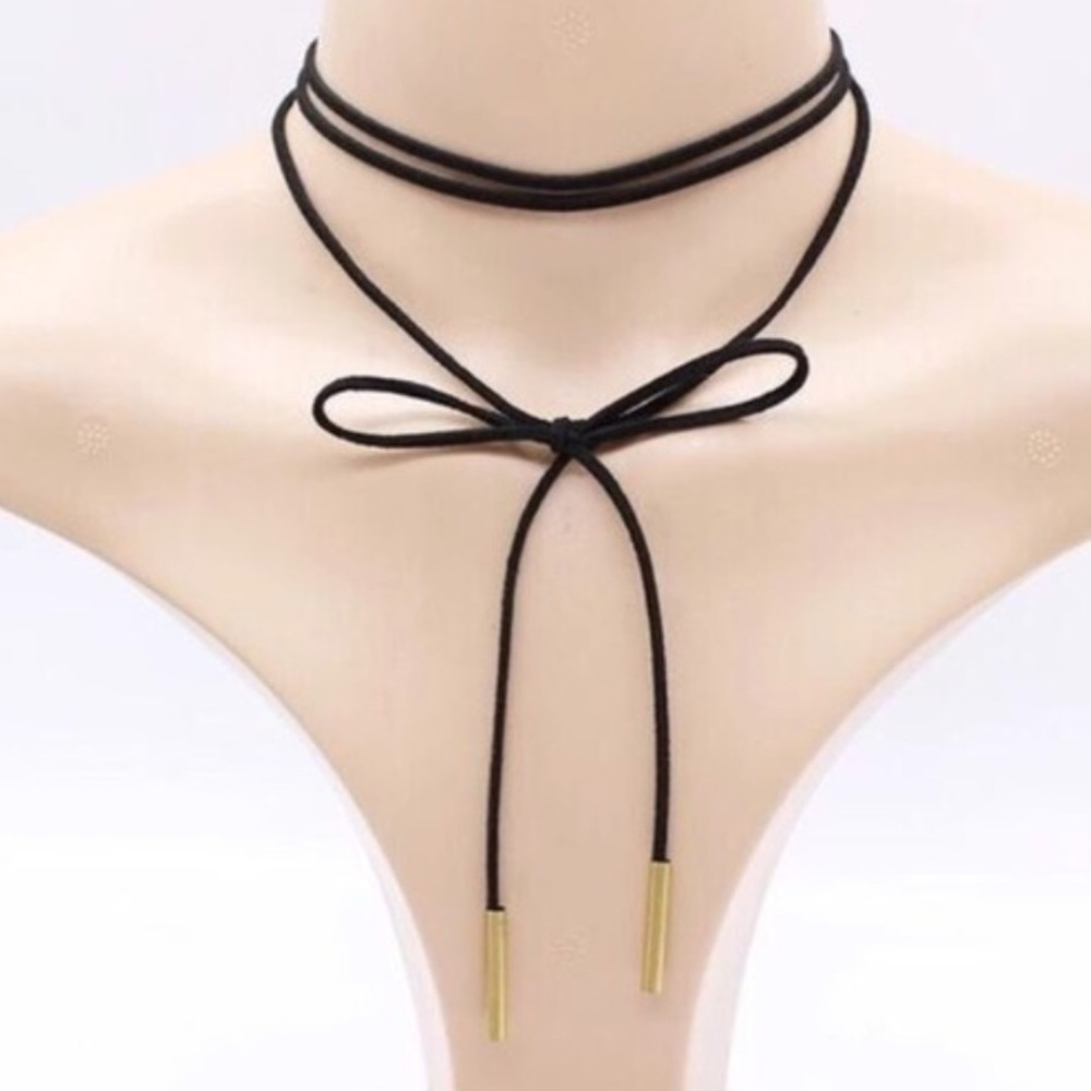 Versatile Long Black Rope Necklace w/gold ends